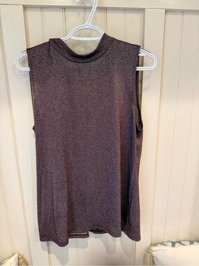 Ann Taylor Sleeveless Mock Neck Tank in Plum Shimmer